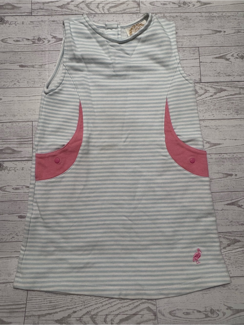 Striped Sleeveless Shift Dress with Pink Pocket Accents